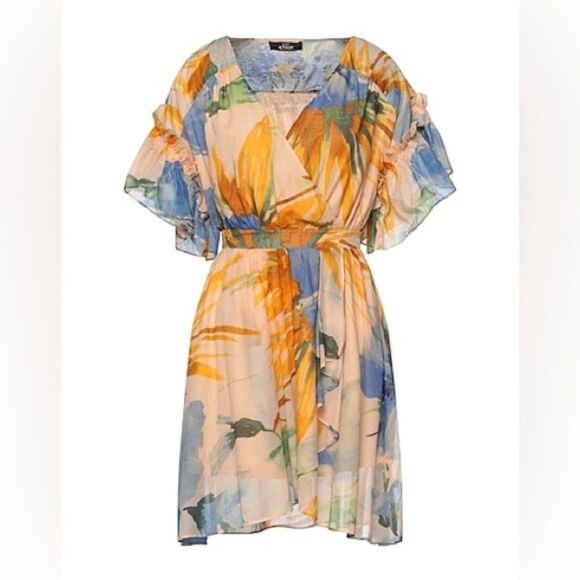 NWT TWINSET Actitude Hamal Cotton Muslin Wrap Style Watercolor Dress XS - Picture 6 of 16